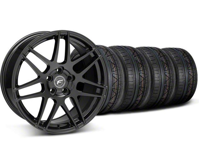 Staggered Forgestar F14 Piano Black Wheel and NITTO INVO Tire Kit; 19x9/10 (05-14 Mustang)
