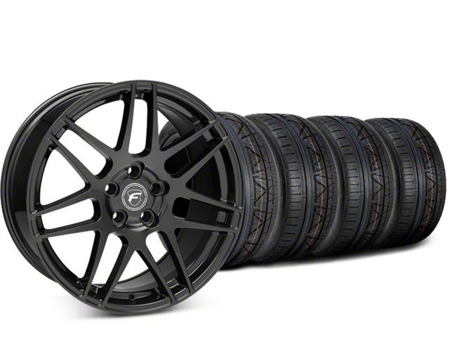 Staggered Forgestar F14 Piano Black Wheel and NITTO INVO Tire Kit; 19x9/10 (15-23 Mustang GT, EcoBoost, V6)