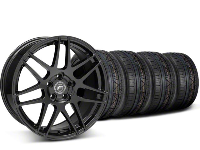 Staggered Forgestar F14 Monoblock Piano Black Wheel and NITTO INVO Tire Kit; 20x9/11 (15-23 Mustang GT, EcoBoost, V6)