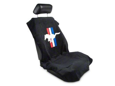 SpeedForm Seat Armour Protective Cover with Tri-Bar Pony Logo; Black (79-14 Mustang)