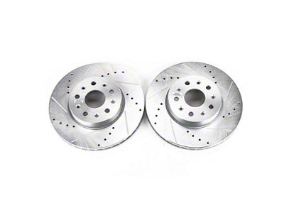 PowerStop Evolution Cross-Drilled and Slotted Rotors; Front Pair (16-24 Camaro LS & LT w/ 4-Piston Front Calipers; 20-24 Camaro LT1)