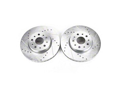 PowerStop Evolution Cross-Drilled and Slotted Rotors; Front Pair (16-24 Camaro LS & LT w/ 4-Piston Front Calipers; 2020 Camaro LT1)