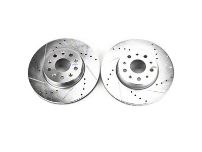 PowerStop Evolution Cross-Drilled and Slotted Rotors; Front Pair (16-24 Camaro LS & LT w/ Single Piston Front Calipers)