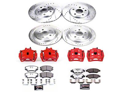 PowerStop Z26 Street Warrior Brake Rotor, Pad and Caliper Kit; Front and Rear (10-15 Camaro LS, LT)
