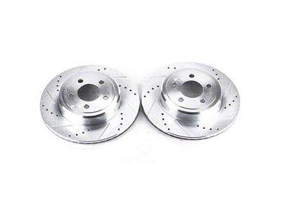 PowerStop Evolution Cross-Drilled and Slotted Rotors; Rear Pair (09-23 Challenger GT, R/T, Rallye Redline, SXT & T/A w/ Dual Piston Front Calipers & Vented Rear Rotors; 2011 Challenger SE w/ Dual Piston Front Calipers & Vented Rear Rotors)