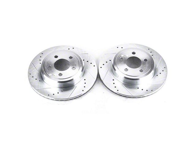 PowerStop Evolution Cross-Drilled and Slotted Rotors; Rear Pair (09-23 Challenger GT, R/T, Rallye Redline, SXT & T/A w/ Dual Piston Front Calipers & Vented Rear Rotors; 2011 Challenger SE w/ Dual Piston Front Calipers & Vented Rear Rotors)