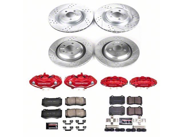 PowerStop Z23 Evolution Sport Brake Rotor, Pad and Caliper Kit; Front and Rear (08-20 Challenger 392 Hemi Scat Pack Shaker, GT, R/T & SRT8 w/ 4-Piston Front Calipers)