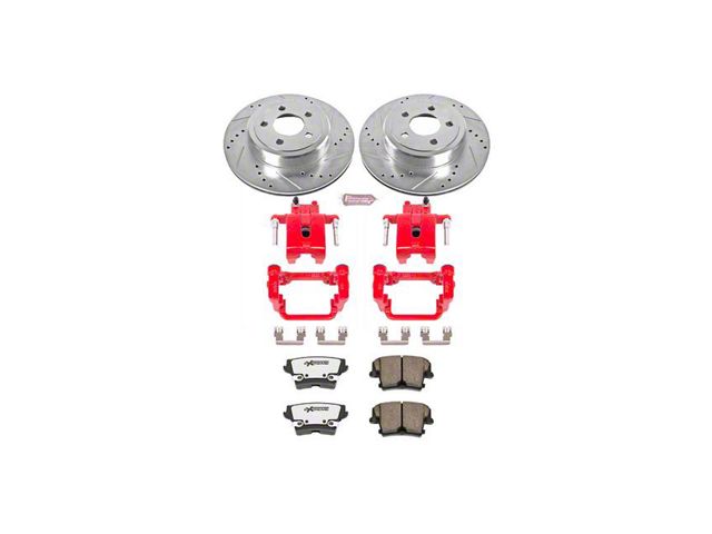 PowerStop Z26 Street Warrior Brake Rotor, Pad and Caliper Kit; Rear (09-20 Challenger GT, R/T, Rallye Redline & SXT w/ Dual Piston Front Calipers & Vented Rear Rotors; 2011 Challenger SE w/ Dual Piston Front Calipers & Vented Rear Rotors)