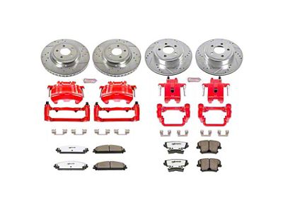 PowerStop Z26 Street Warrior Brake Rotor, Pad and Caliper Kit; Front and Rear (12-20 Challenger GT, R/T, Rallye Redline, SXT & T/A w/ Dual Piston Front Calipers)