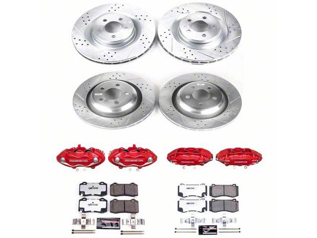 PowerStop Z26 Street Warrior Brake Rotor, Pad and Caliper Kit; Front and Rear (08-20 Challenger 392 Hemi Scat Pack Shaker, GT, R/T & SRT8 w/ 4-Piston Front Calipers)