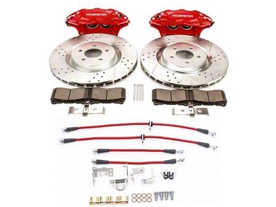 PowerStop Front Big Brake Conversion Kit with Brake Hoses; Red Calipers (05-14 Mustang GT w/o Performance Pack, V6)