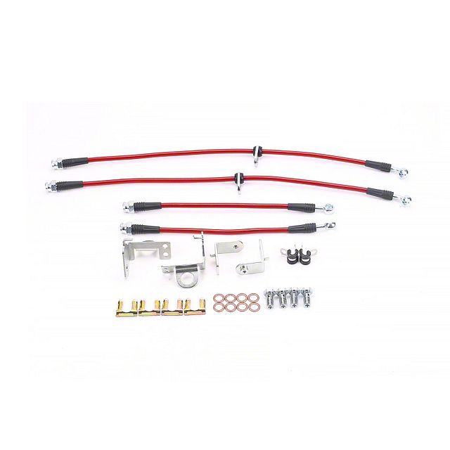 PowerStop Mustang Stainless Steel Brake Hose Kit; Front and Rear