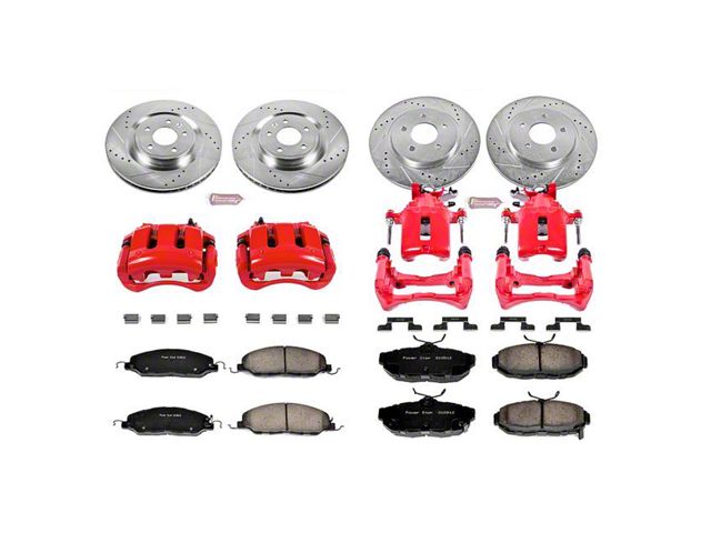 PowerStop Z23 Evolution Brake Rotor, Pad and Caliper Kit; Front and Rear (11-14 Mustang GT w/o Performance Pack, V6)
