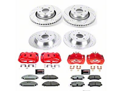 PowerStop Z26 Street Warrior Brake Rotor, Pad and Caliper Kit; Front and Rear (15-23 Mustang EcoBoost w/o Performance Pack, V6)