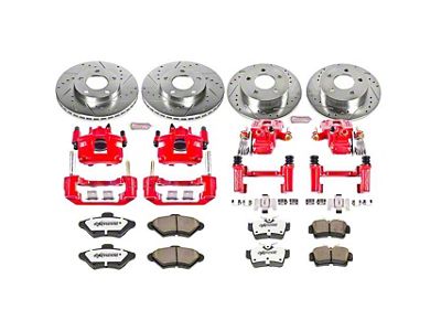 PowerStop Z26 Street Warrior Brake Rotor, Pad and Caliper Kit; Front and Rear (94-98 Mustang GT, V6)