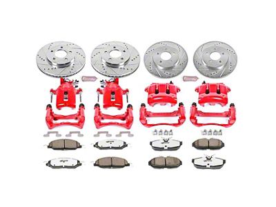 PowerStop Z26 Street Warrior Brake Rotor, Pad and Caliper Kit; Front and Rear (05-10 Mustang V6)