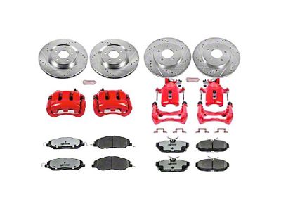 PowerStop Z26 Street Warrior Brake Rotor, Pad and Caliper Kit; Front and Rear (11-14 Mustang GT w/o Performance Pack, V6)