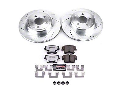 PowerStop Z26 Street Warrior Brake Rotor and Pad Kit; Rear (09-23 Challenger GT, R/T, Rallye Redline, SXT & T/A w/ Dual Piston Front Calipers & Vented Rear Rotors; 2011 Challenger SE w/ Dual Piston Front Calipers & Vented Rear Rotors)