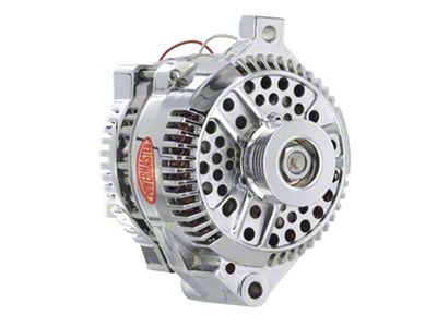 Powermaster 3G Style Large Frame Straight Mount Alternator with 6-Groove Pulley; 140 Amp; Chrome (87-93 Mustang)