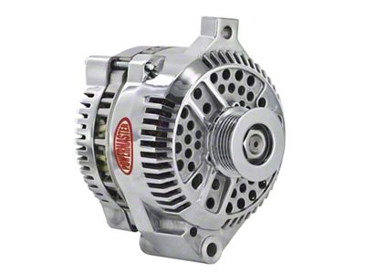 Powermaster 3G Style Large Frame Straight Mount Alternator with 6-Groove Pulley; 140 Amp; Polished (94-95 5.0L Mustang; 94-00 Mustang V6)