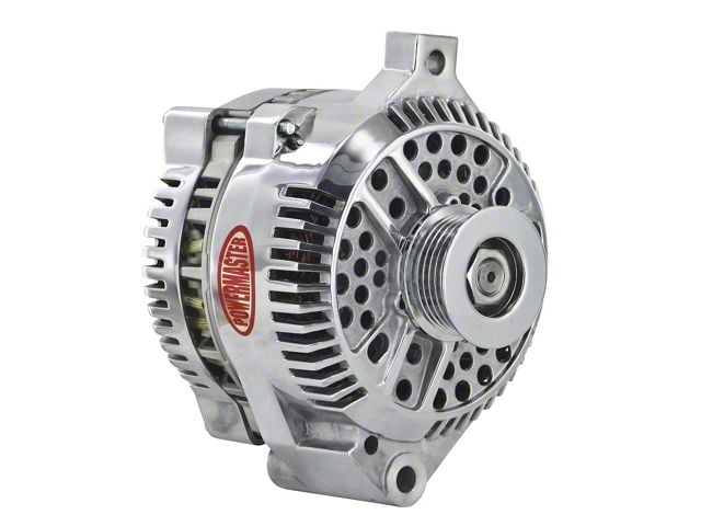 Powermaster 3G Style Large Frame Straight Mount Alternator with 6-Groove Pulley; 140 Amp; Polished (94-95 5.0L Mustang; 94-00 Mustang V6)