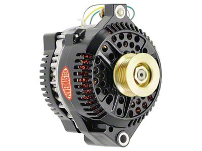 Powermaster 3G Style Large Frame Straight Mount Alternator with 6-Groove Pulley and 1V Pulley; 200 Amp; Black (79-93 Mustang)