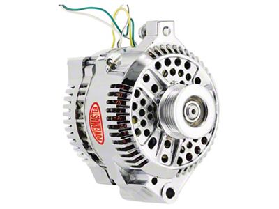 Powermaster 3G Style Large Frame Straight Mount Alternator with 6-Groove Pulley; 200 Amp; Chrome (79-93 Mustang)