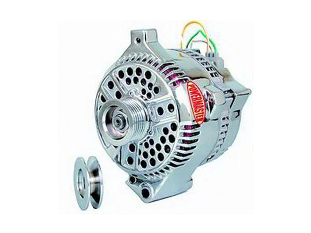 Powermaster 3G Style Large Frame Straight Mount Alternator with 6-Groove and 1V Pulley; 200 Amp; Polished (79-93 Mustang)