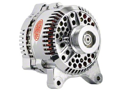 Powermaster 3G Style Large Frame V Mount Alternator with 6-Groove Pulley; 140 Amp; Chrome (96-98 Mustang GT)