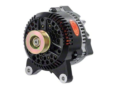 Powermaster 3G Style Large Frame V Mount Alternator with 6-Groove Pulley; 200 Amp; Black (96-98 Mustang GT; 94-00 Mustang V6)