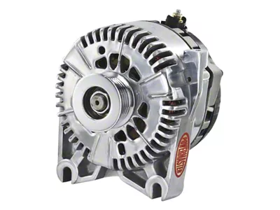 Powermaster 4G Style Large Frame V Mount Alternator with 6-Groove Pulley; 140 Amp; Polished (96-01 Mustang Cobra; 01-04 Mustang Bullitt, Mach 1)