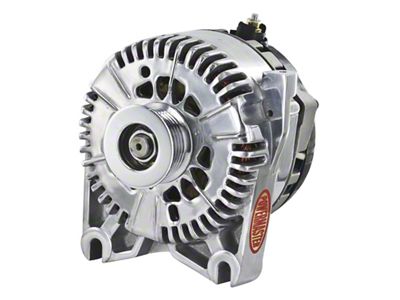 Powermaster 4G Style Large Frame V Mount Alternator with 6-Groove Pulley; 200 Amp; Polished (96-01 Mustang Cobra; 01-04 Mustang Bullitt, Mach 1)