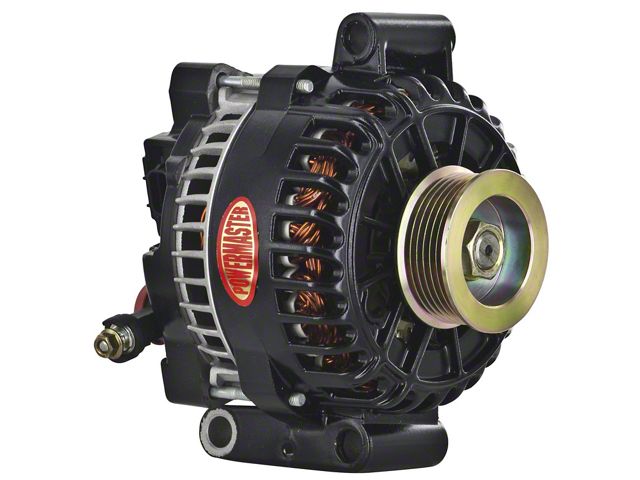 Powermaster 6G Style Large Frame Transverse Mount Alternator with 6-Groove Pulley; 200 Amp; Black (05-08 Mustang V6)