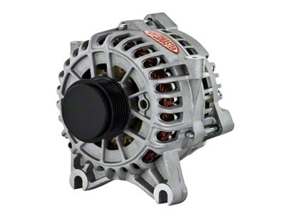 Powermaster 6G Style Large Frame V Mount Alternator with 6-Groove Clutch Pulley; 140 Amp; Natural (05-10 Mustang GT)