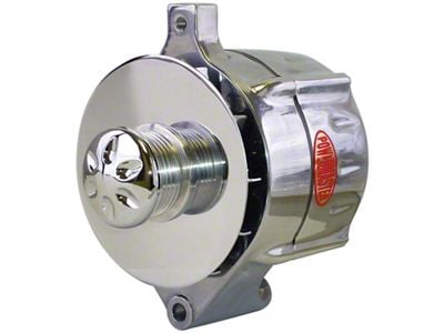 Powermaster 6G Style Large Frame V Mount Alternator with 6-Groove Pulley; 140 Amp; Chrome (05-10 Mustang GT)