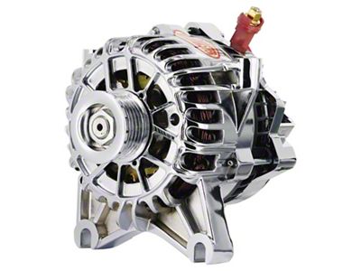 Powermaster 6G Style Small Frame V Mount Alternator with 6-Groove Pulley; 140 Amp; Chrome (99-04 Mustang GT)