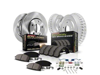 PowerStop OE Replacement Brake Rotor, Drum and Pad Kit; Front and Rear (1993 Camaro w/ Rear Drum Brakes)