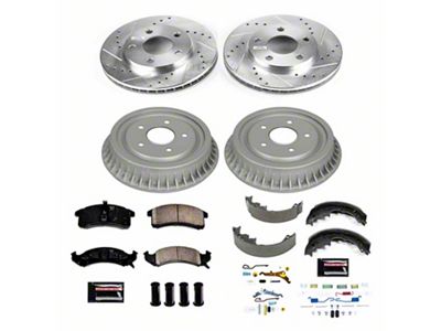 PowerStop Z23 Evolution Sport Brake Rotor, Drum and Pad Kit; Front and Rear (1993 Camaro w/ Rear Drum Brakes)