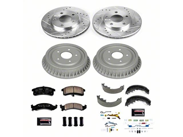 PowerStop Z23 Evolution Sport Brake Rotor, Drum and Pad Kit; Front and Rear (94-97 Camaro w/ Rear Drum Brakes)