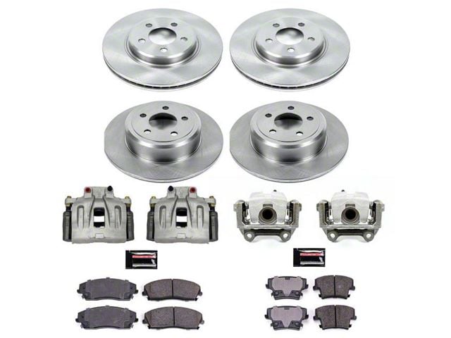 PowerStop OE Replacement Brake Rotor, Pad and Caliper Kit; Front and Rear (12-20 RWD Challenger SXT w/ Single Piston Front Calipers)