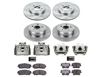 PowerStop OE Replacement Brake Rotor, Pad and Caliper Kit; Front and Rear (12-20 RWD Challenger SXT w/ Single Piston Front Calipers)