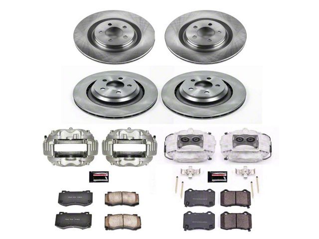 PowerStop OE Replacement Brake Rotor, Pad and Caliper Kit; Front and Rear (08-20 Challenger 392 Hemi Scat Pack Shaker, GT, R/T & SRT8 w/ 4-Piston Front Calipers)