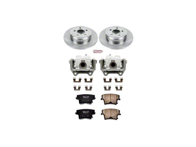 PowerStop OE Replacement Brake Rotor, Pad and Caliper Kit; Rear (09-20 RWD Challenger SE & SXT w/ Single Piston Front Calipers & Solid Rear Rotors)