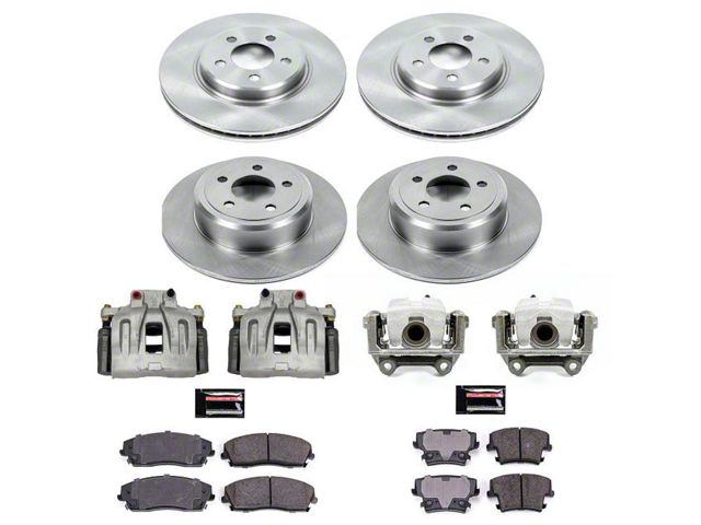 PowerStop OE Replacement Brake Rotor, Pad and Caliper Kit; Front and Rear (12-20 RWD V6 Charger w/ Single Piston Front Calipers)