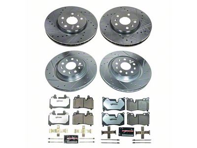 PowerStop Z26 Street Warrior Brake Rotor and Pad Kit; Front and Rear (20-24 Corvette C8 Stingray w/o Z51 Brake Package)