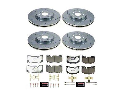 PowerStop Z26 Street Warrior Brake Rotor and Pad Kit; Front and Rear (20-23 Corvette C8 Stingray w/ Z51 Brake Package)