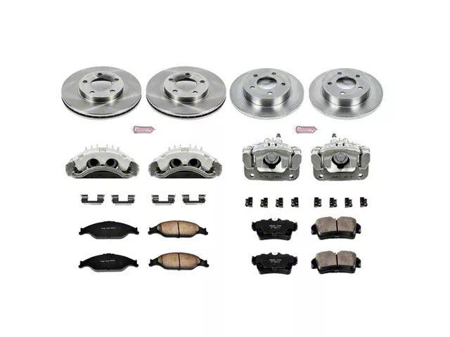 PowerStop OE Replacement Brake Rotor, Pad and Caliper Kit; Front and Rear (99-02 Mustang GT, V6)
