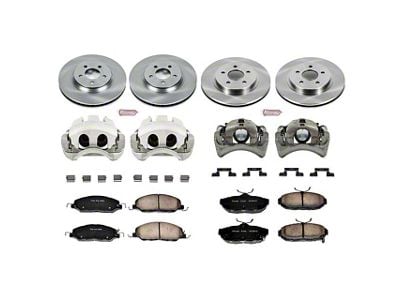 PowerStop OE Replacement Brake Rotor, Pad and Caliper Kit; Front and Rear (11-14 Mustang V6)