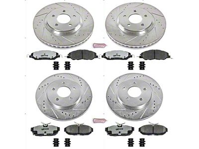 PowerStop Z26 Street Warrior Brake Rotor and Pad Kit; Front and Rear (11-14 Mustang V6)