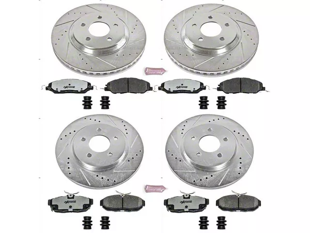 PowerStop Z26 Street Warrior Brake Rotor and Pad Kit; Front and Rear (11-14 Mustang V6)